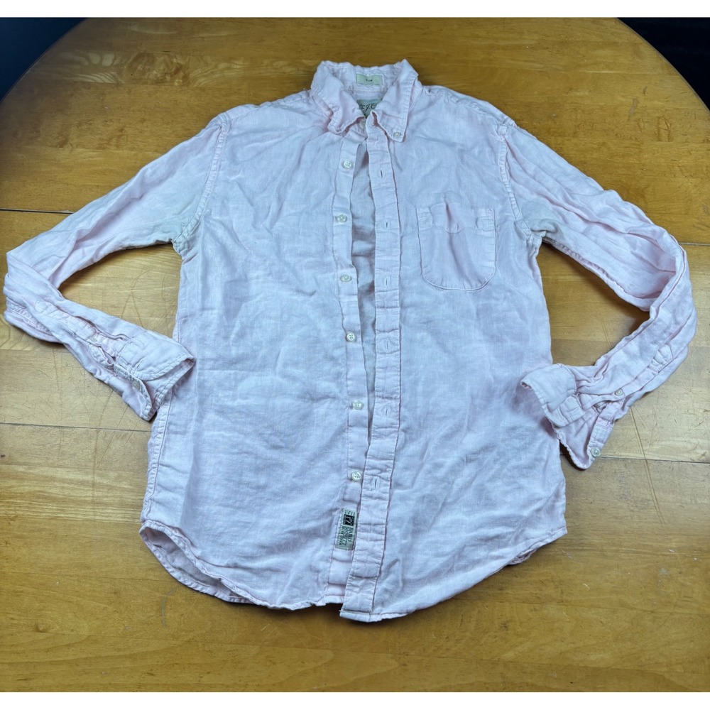 J.Crew Mens Slim Fit Baird McNutt Irish Linen Shirt Pink Long Sleeve Small